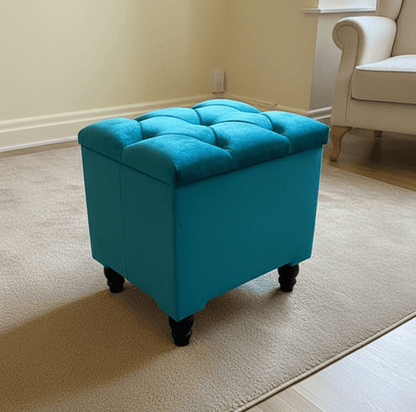 Aqua Small coffee table or side table Storage Box | Small Square Ottoman Storage | chesterfield top lid - ISTOOLS