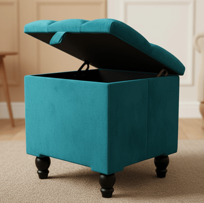 Aqua Small coffee table or side table Storage Box | Small Square Ottoman Storage | chesterfield top lid - ISTOOLS