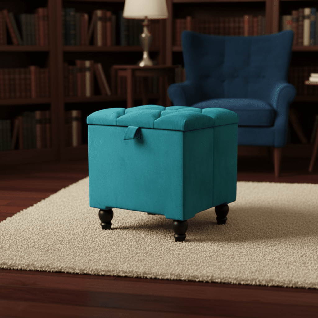 Aqua velvet storage ottoman coffee table with hidden storage compartment - ISTOOLS