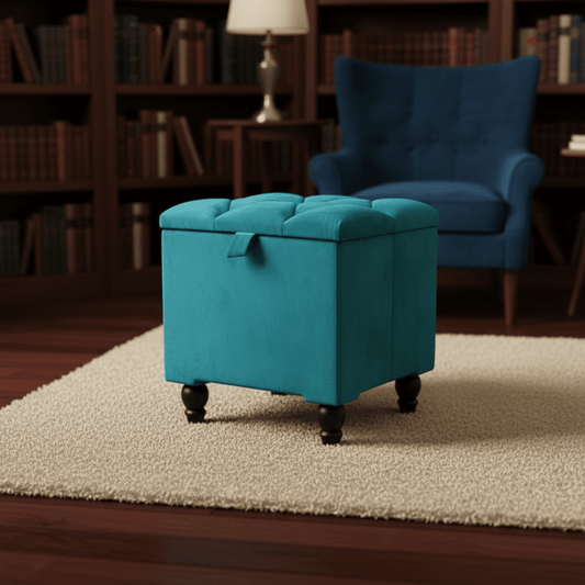 Aqua velvet storage ottoman coffee table with hidden storage compartment - ISTOOLS