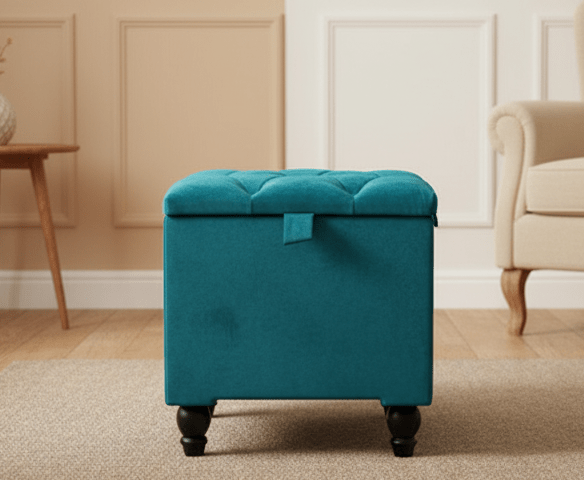 Aqua Small coffee table or side table Storage Box | Small Square Ottoman Storage | chesterfield top lid - ISTOOLS