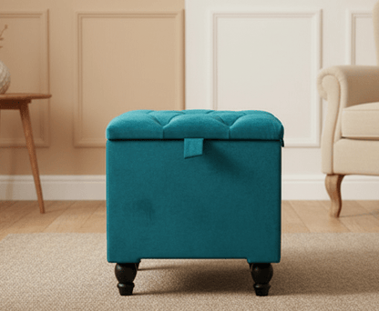 Aqua Small coffee table or side table Storage Box | Small Square Ottoman Storage | chesterfield top lid - ISTOOLS