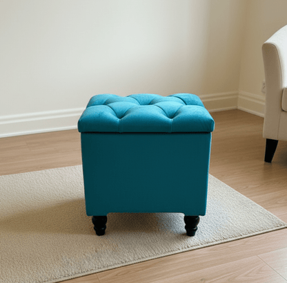 Aqua Small coffee table or side table Storage Box | Small Square Ottoman Storage | chesterfield top lid - ISTOOLS