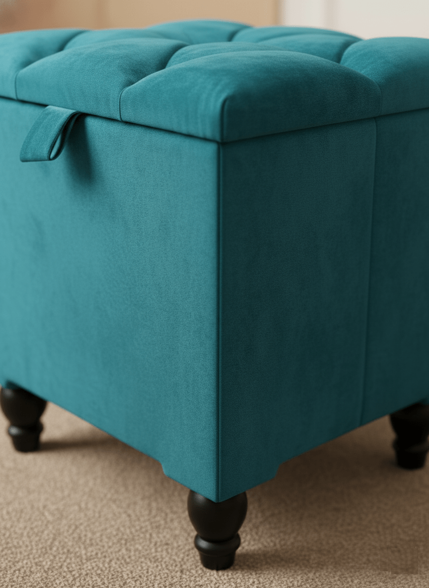 Aqua Small coffee table or side table Storage Box | Small Square Ottoman Storage | chesterfield top lid - ISTOOLS