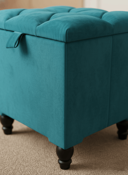 Aqua Small coffee table or side table Storage Box | Small Square Ottoman Storage | chesterfield top lid - ISTOOLS