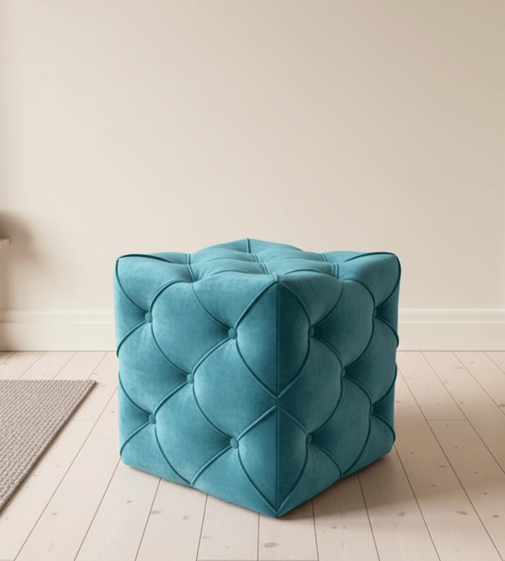 Aqua Square Ottoman Cube | Square Cube Ottoman UK | Deep Buttoned Fabric Coffee Table - ISTOOLS