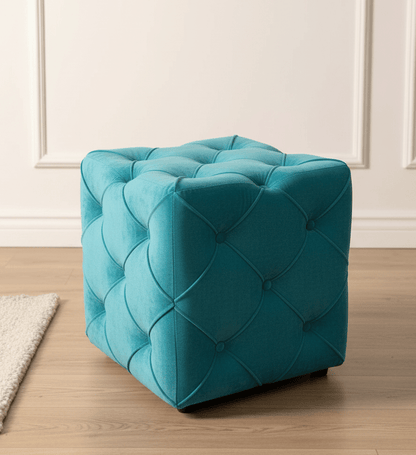 Aqua Square Ottoman Cube | Square Cube Ottoman UK | Deep Buttoned Fabric Coffee Table - ISTOOLS
