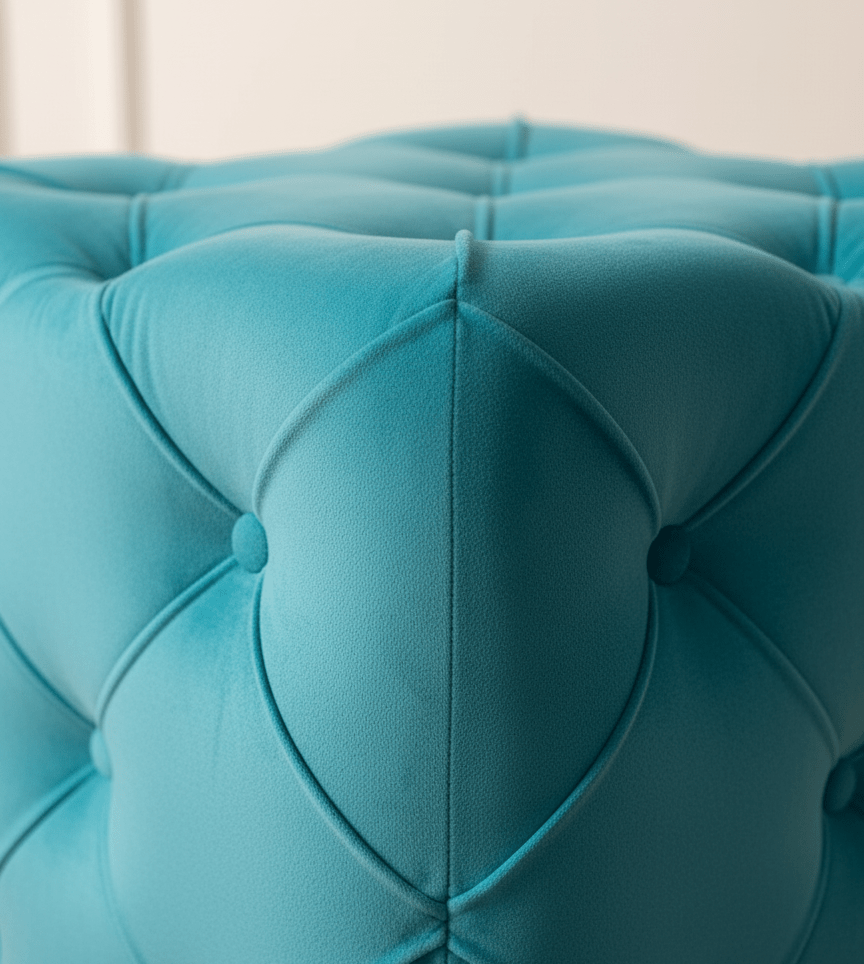 Aqua Square Ottoman Cube | Square Cube Ottoman UK | Deep Buttoned Fabric Coffee Table - ISTOOLS