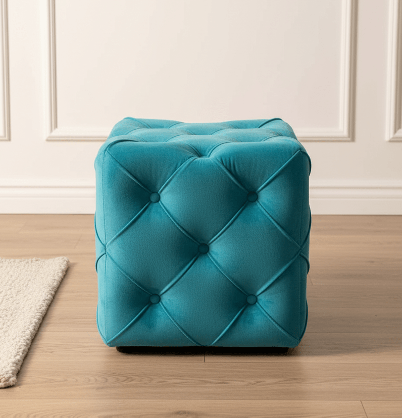 UK upholstered cube ottoman used as footrest and extra seating - ISTOOLS