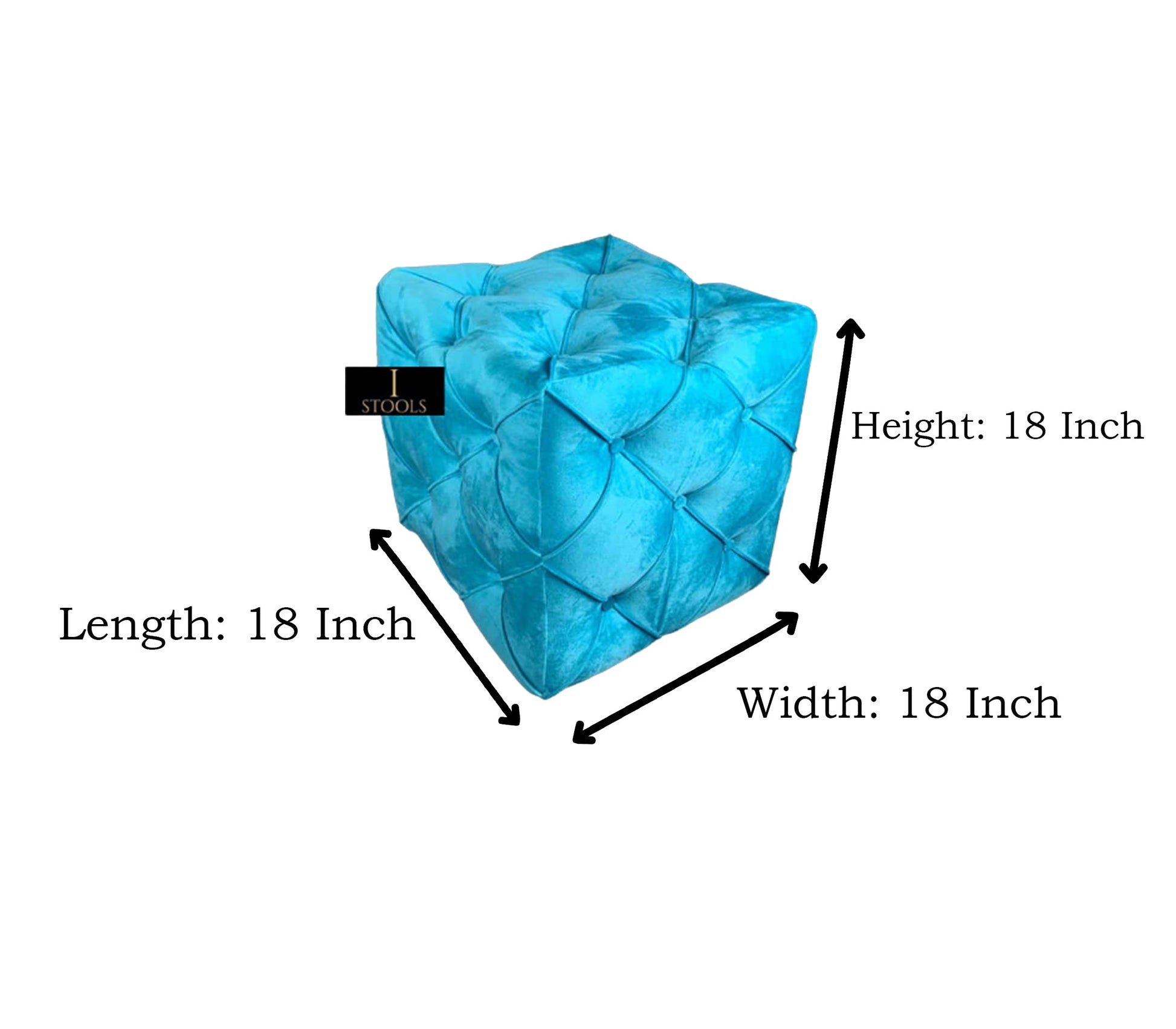 Aqua Square Ottoman Cube | Square Cube Ottoman UK | Deep Buttoned Fabric Coffee Table - ISTOOLS