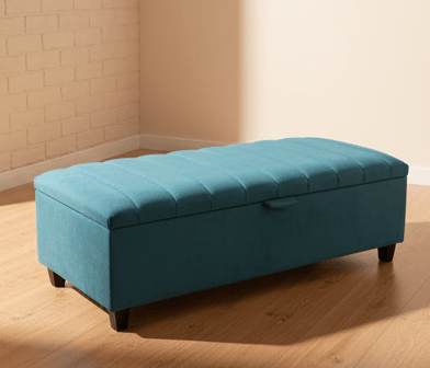 Hidden storage aqua velvet bench seat for living room - ISTOOLS