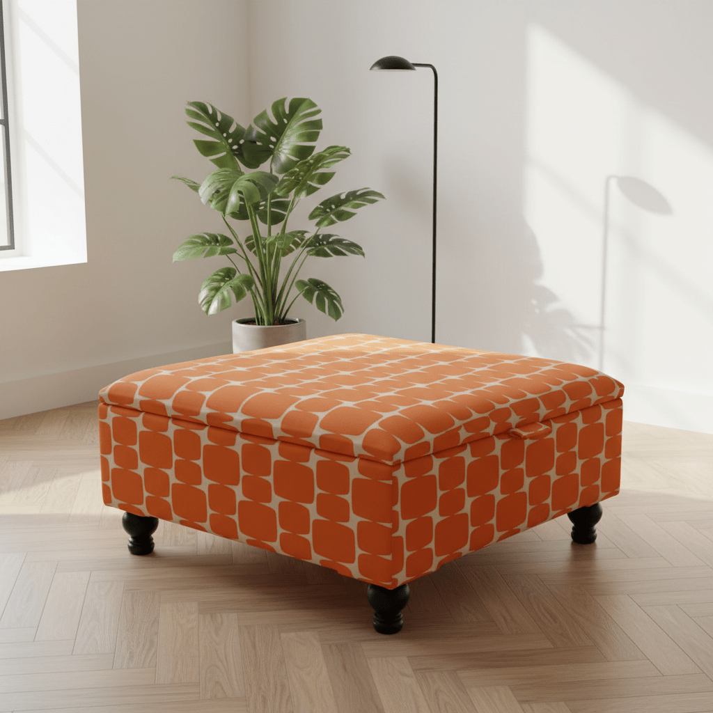 Artisan Crafted ottoman Square Pouffe with Wooden Legs – Refined Storage & Versatile Living - ISTOOLS