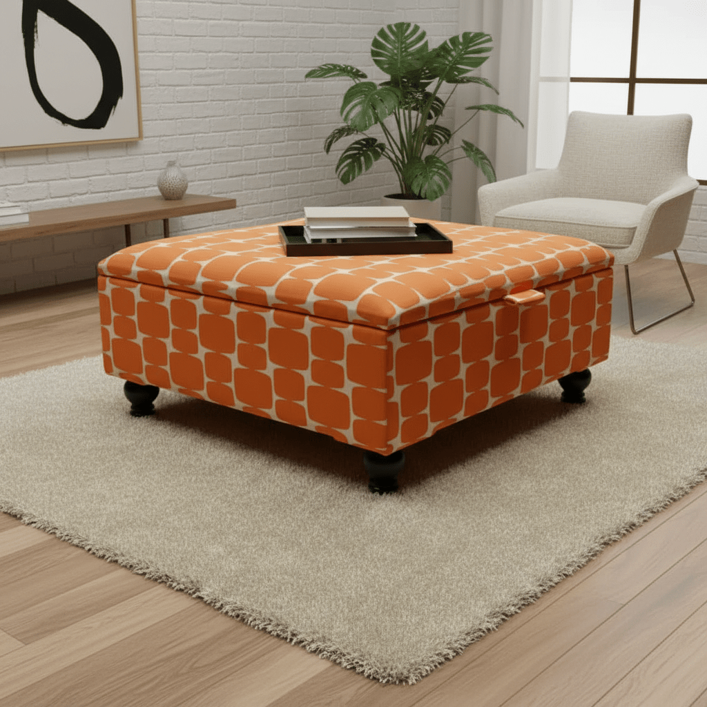 Artisan Crafted ottoman Square Pouffe with Wooden Legs – Refined Storage & Versatile Living - ISTOOLS