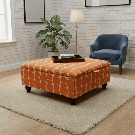 Artisan Crafted ottoman Square Pouffe with Wooden Legs – Refined Storage & Versatile Living - ISTOOLS