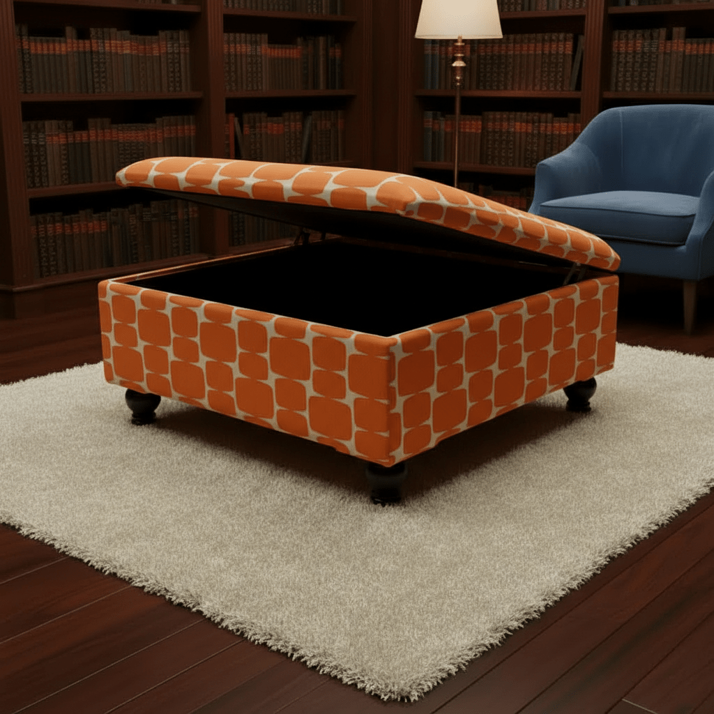 Artisan Crafted ottoman Square Pouffe with Wooden Legs – Refined Storage & Versatile Living - ISTOOLS