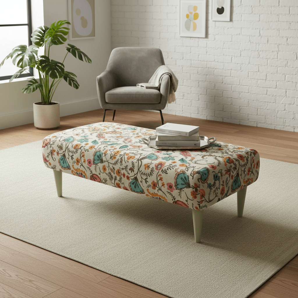 Artistic Living Room Pouffe – Long Upholstered Footstool for Stylish Seating & Coffee Table - ISTOOLS