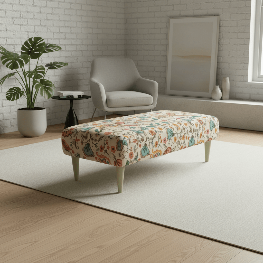 Artistic Living Room Pouffe – Long Upholstered Footstool for Stylish Seating & Coffee Table - ISTOOLS