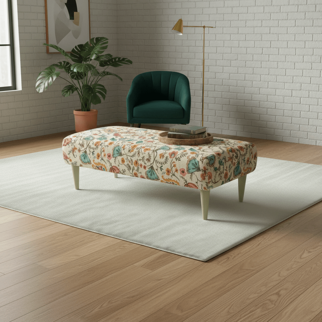 Artistic Living Room Pouffe – Long Upholstered Footstool for Stylish Seating & Coffee Table - ISTOOLS