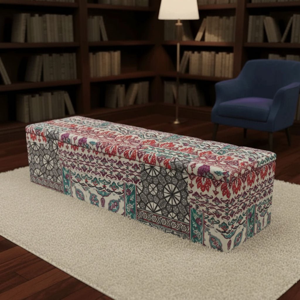 Bespoke Bedroom Blanket Box Storage Ottoman Patterned Fabric - ISTOOLS
