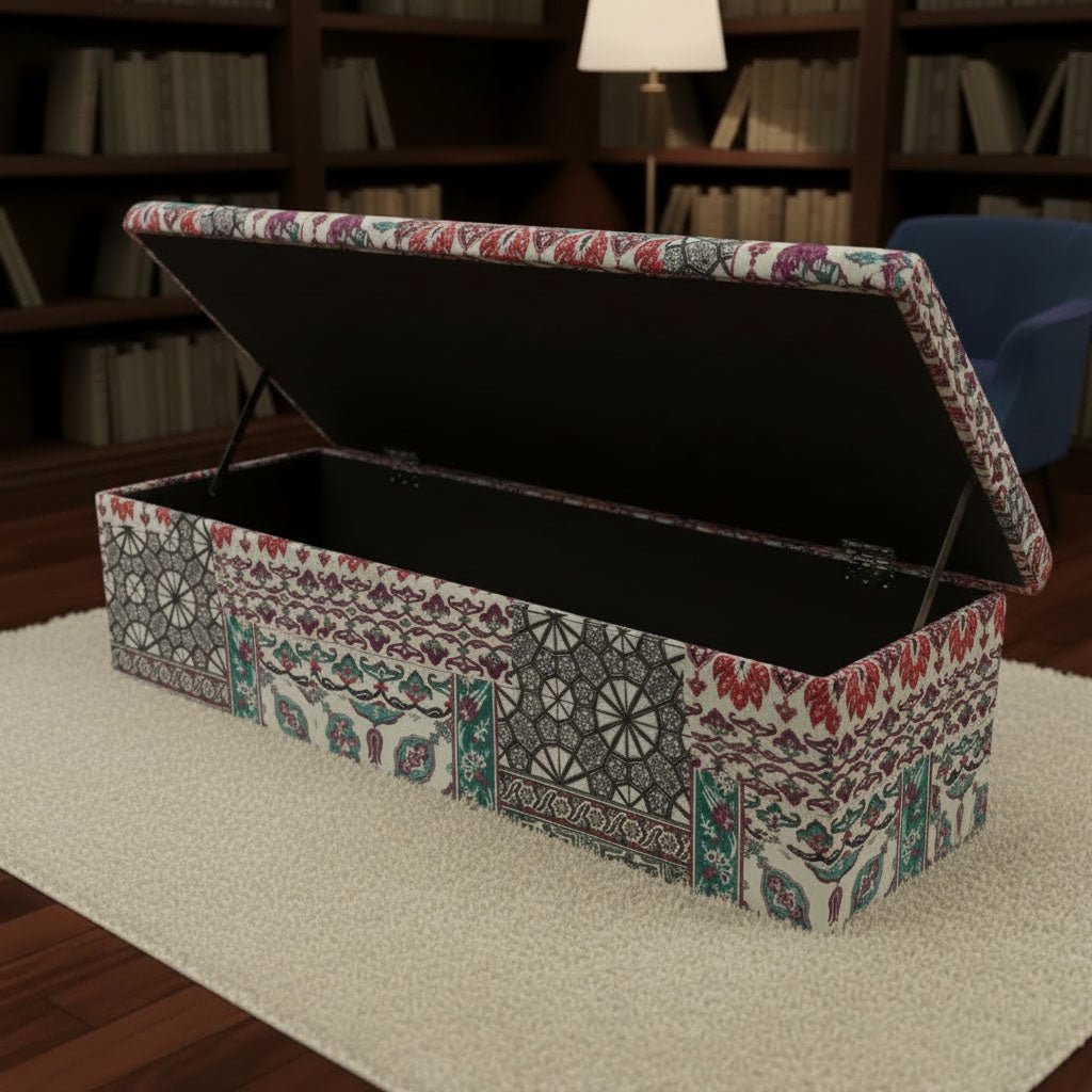 Bespoke Bedroom Blanket Box Storage Ottoman Patterned Fabric - ISTOOLS
