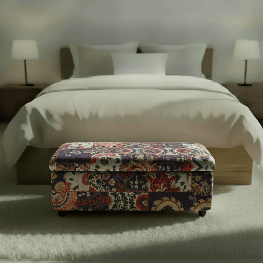 Bespoke Bedroom Ottoman Bench Artistic Motif Hidden Storage - ISTOOLS
