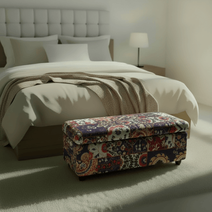 Bespoke Bedroom Ottoman Bench Artistic Motif Hidden Storage - ISTOOLS