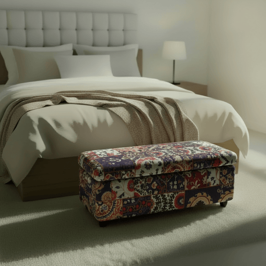 Bespoke Bedroom Ottoman Bench Artistic Motif Hidden Storage - ISTOOLS