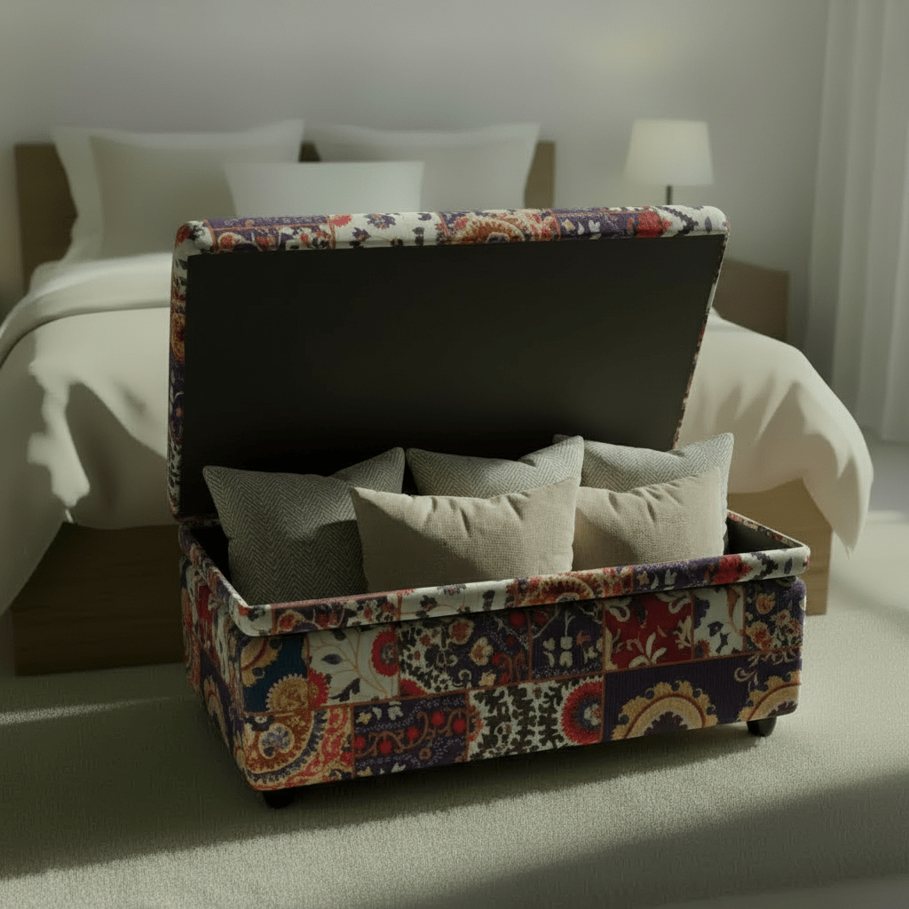 Bespoke Bedroom Ottoman Bench Artistic Motif Hidden Storage - ISTOOLS