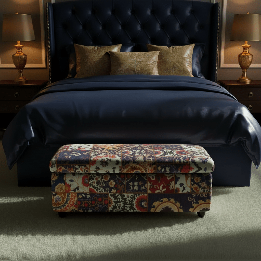 Bespoke Bedroom Ottoman Bench Artistic Motif Hidden Storage - ISTOOLS
