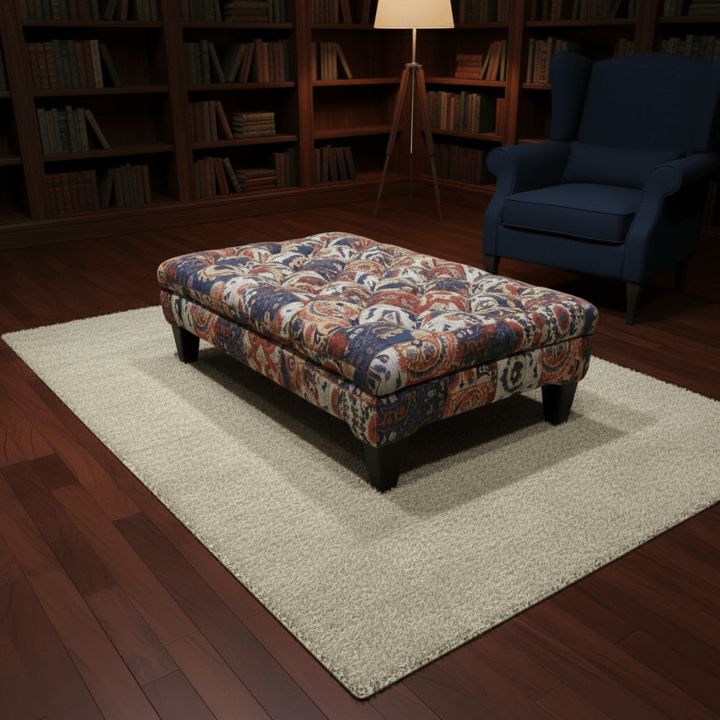 Bespoke Buttoned Upholstered Footstool Bench Abstract Design - ISTOOLS
