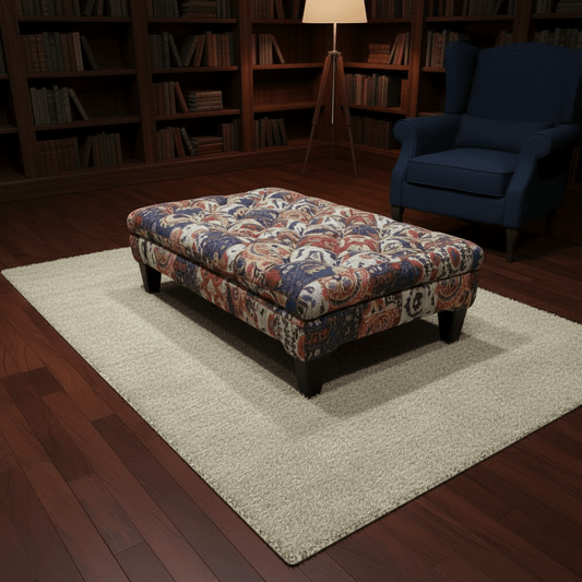 Bespoke Buttoned Upholstered Footstool Bench Abstract Design - ISTOOLS