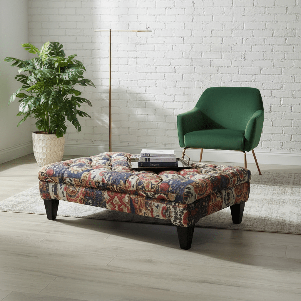 Bespoke Buttoned Upholstered Footstool Bench Abstract Design - ISTOOLS