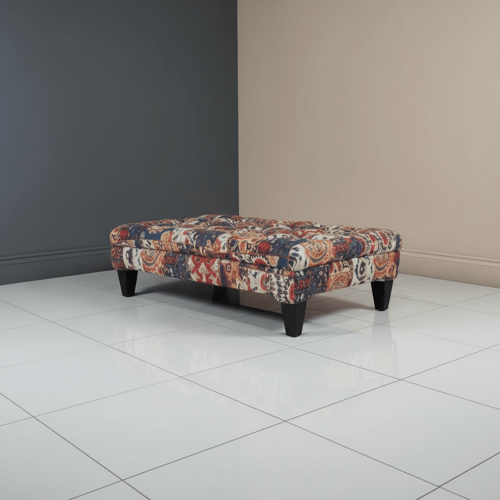 Bespoke Buttoned Upholstered Footstool Bench Abstract Design - ISTOOLS