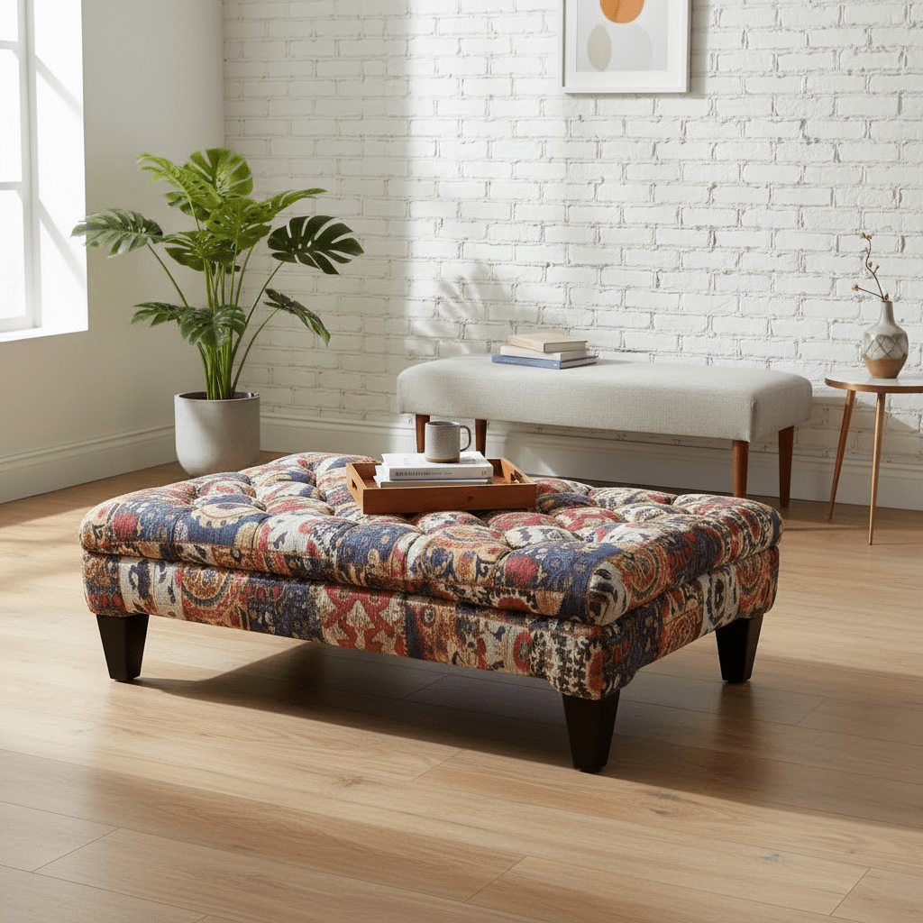 Bespoke Buttoned Upholstered Footstool Bench Abstract Design - ISTOOLS