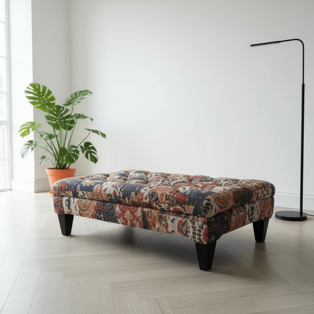 Bespoke Buttoned Upholstered Footstool Bench Abstract Design - ISTOOLS
