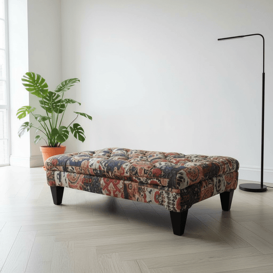Bespoke Buttoned Upholstered Footstool Bench Abstract Design - ISTOOLS
