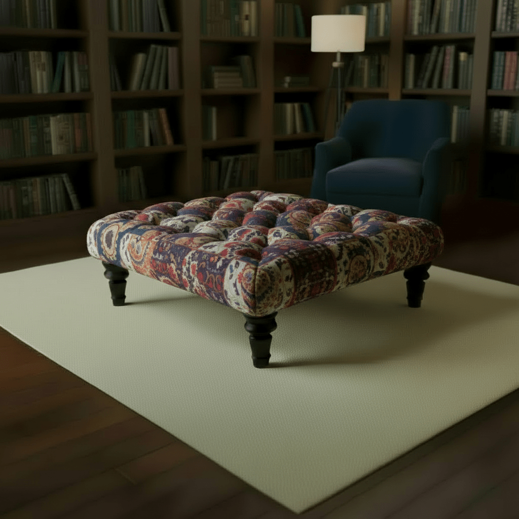Bespoke Buttoned Upholstered Square Footstool Abstract Design - ISTOOLS