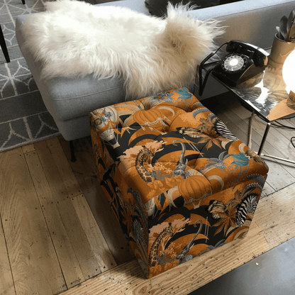 Bespoke Compact Tufted Footstool Plain Velvet Buttoned bec - ISTOOLS