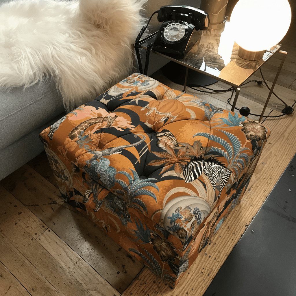 Bespoke Compact Tufted Footstool Plain Velvet Buttoned bec - ISTOOLS