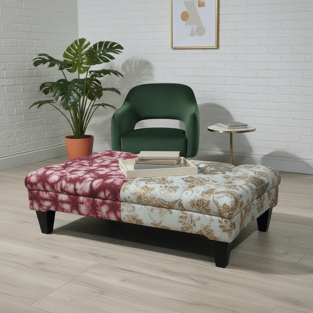 Bespoke Rectangular Tufted Coffee Table Footstool Artistic Motif UK - ISTOOLS