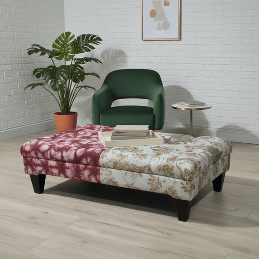 Bespoke Rectangular Tufted Coffee Table Footstool Artistic Motif UK - ISTOOLS