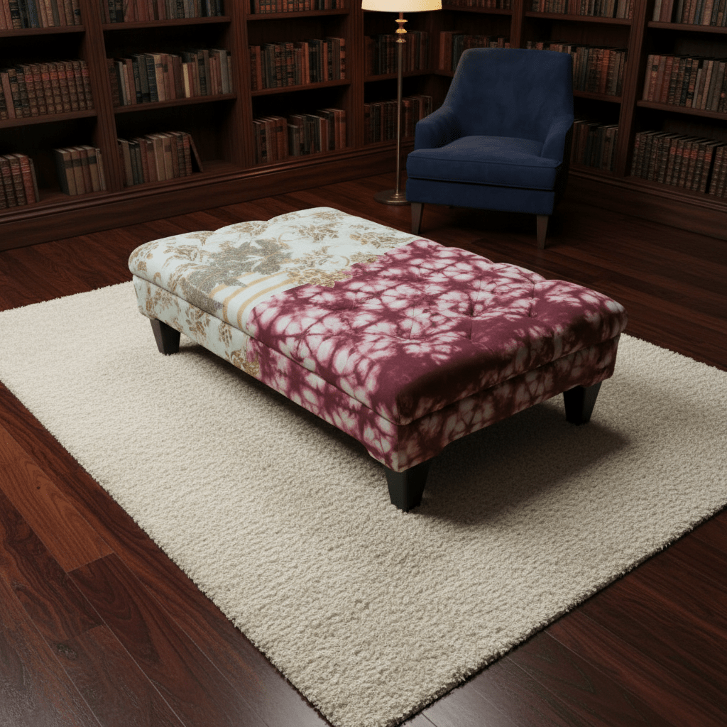 Bespoke Rectangular Tufted Coffee Table Footstool Artistic Motif UK - ISTOOLS