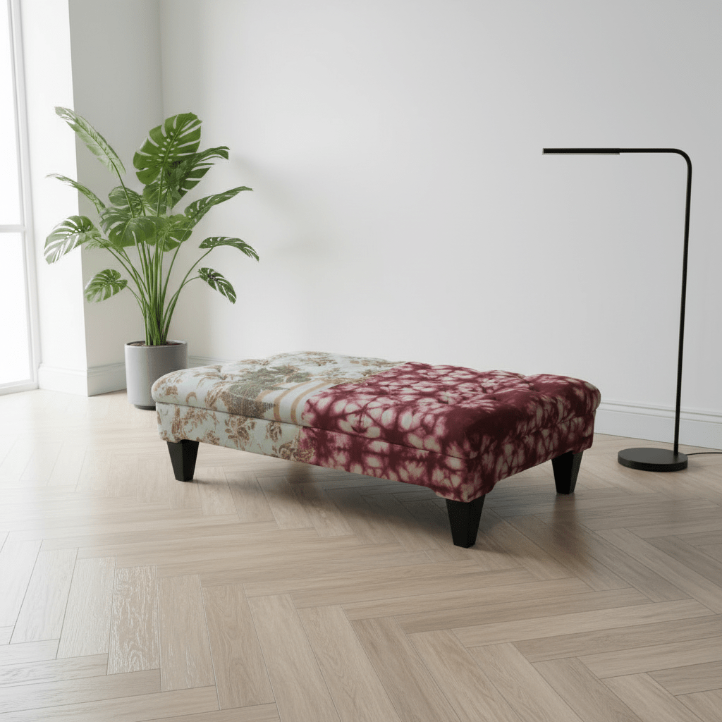 Bespoke Rectangular Tufted Coffee Table Footstool Artistic Motif UK - ISTOOLS