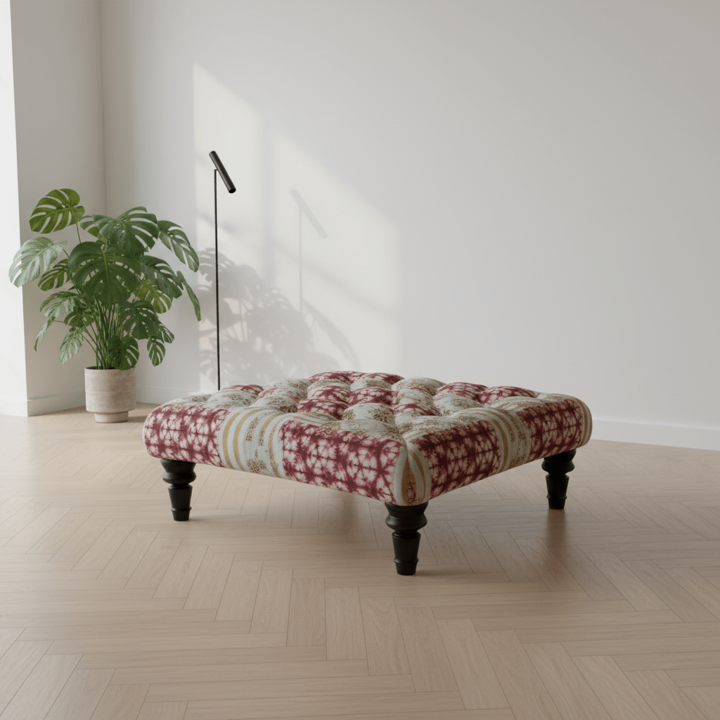 Bespoke Square Tufted Coffee Table Footstool Artistic Motif UK - ISTOOLS