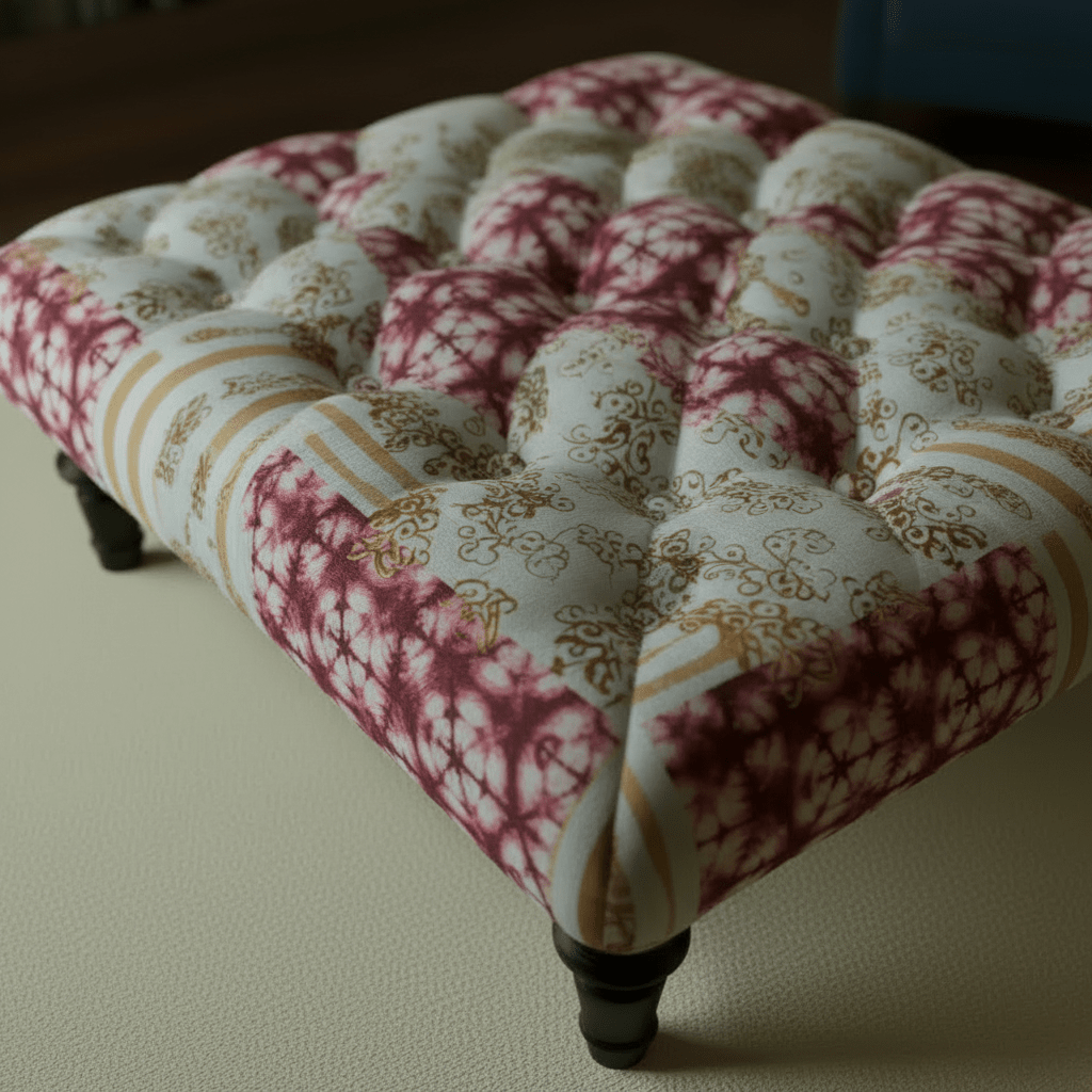 Bespoke Square Tufted Coffee Table Footstool Artistic Motif UK - ISTOOLS
