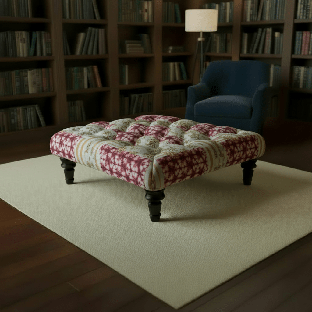 Bespoke Square Tufted Coffee Table Footstool Artistic Motif UK - ISTOOLS
