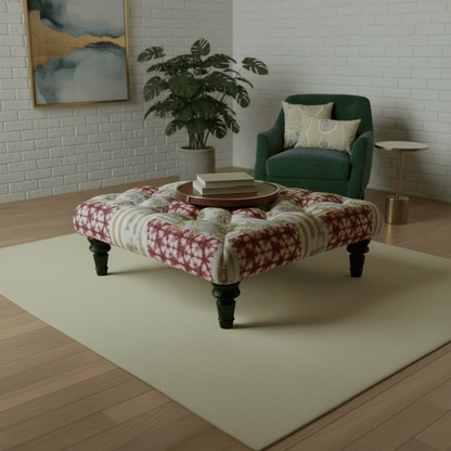 Bespoke Square Tufted Coffee Table Footstool Artistic Motif UK - ISTOOLS