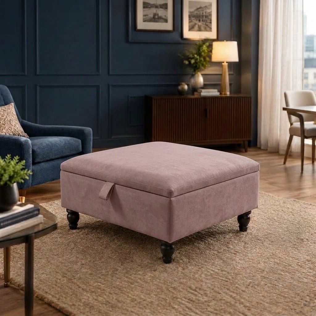 BESPOKE STORAGE FOOTSTOOL PLAIN FABRIC LOUNGE SEAT - ISTOOLS