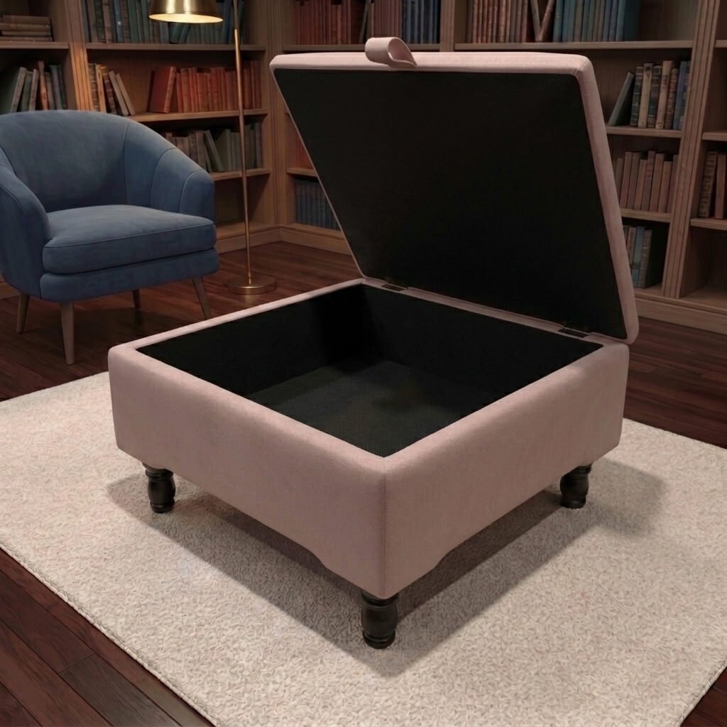 BESPOKE STORAGE FOOTSTOOL PLAIN FABRIC LOUNGE SEAT - ISTOOLS