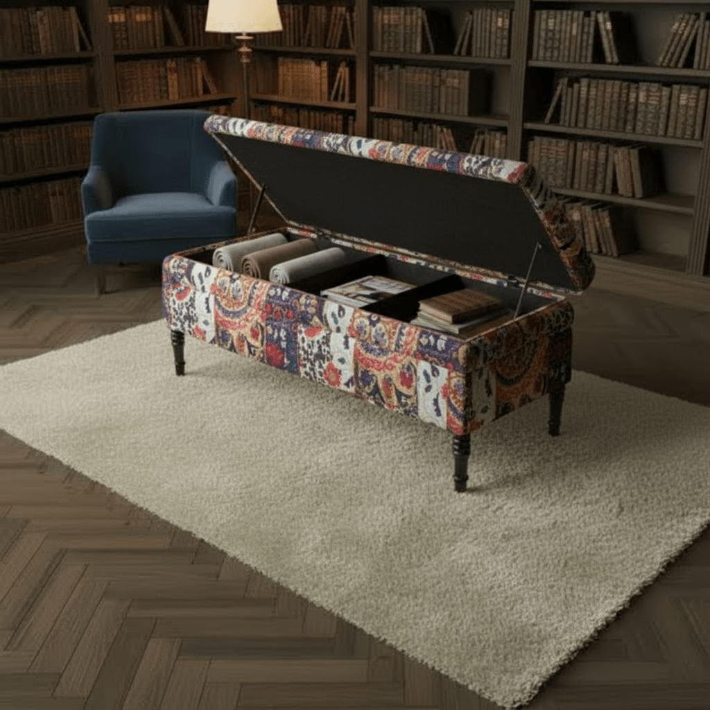 Bespoke Upholstered Footstool Bench Abstract Design Aesthetic - ISTOOLS